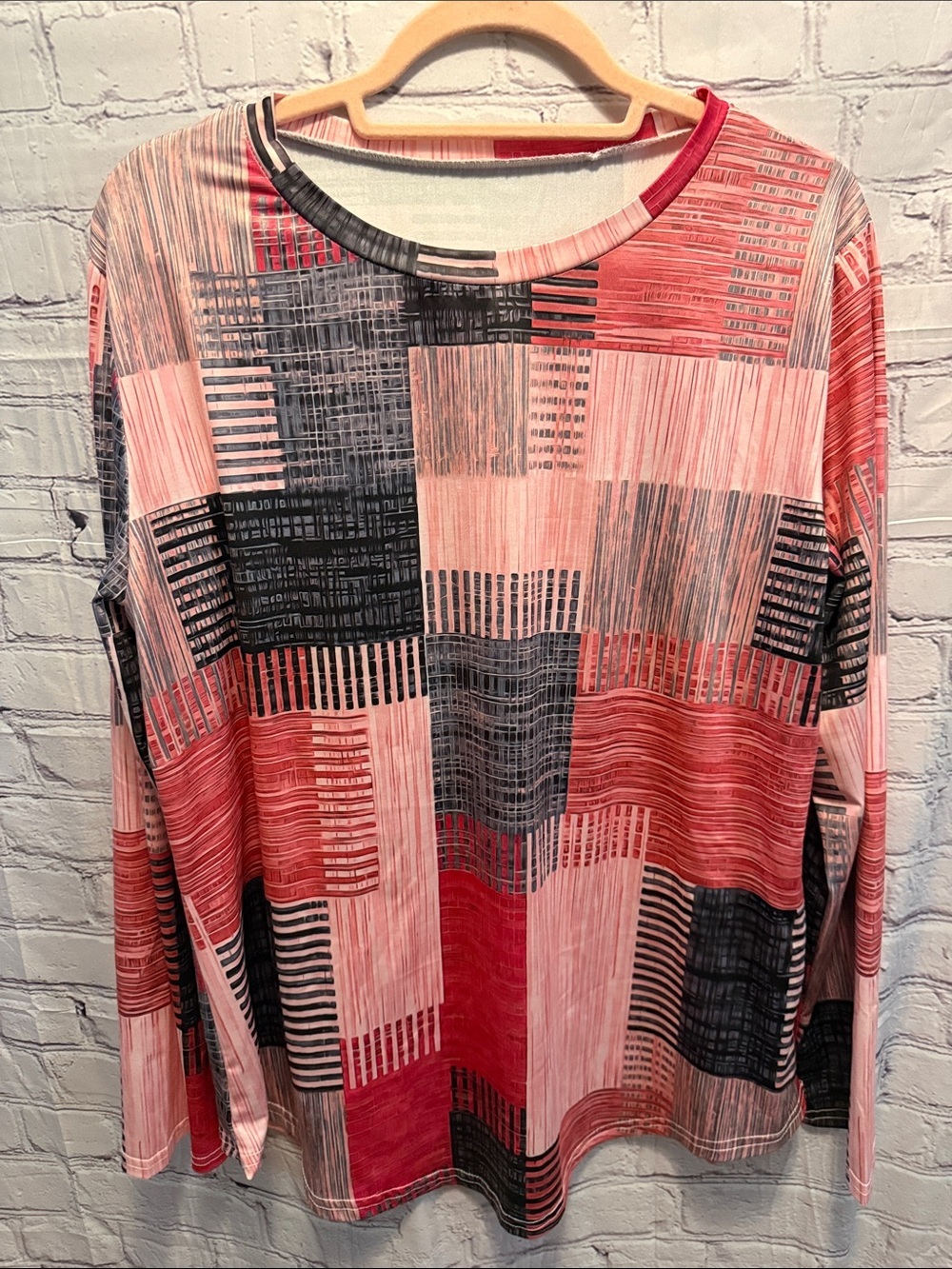 Red, Pink, & Black Patchwork Stripe Long Sleeve Top